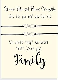 Set of Two Infinity Charm Bracelets placed on Bonus Mom and Bonus Daughter Card, Foster Mom, Foster Daughter, Step-Mom, Step-Daughter, Mother's Day Gift, Matching Bracelets