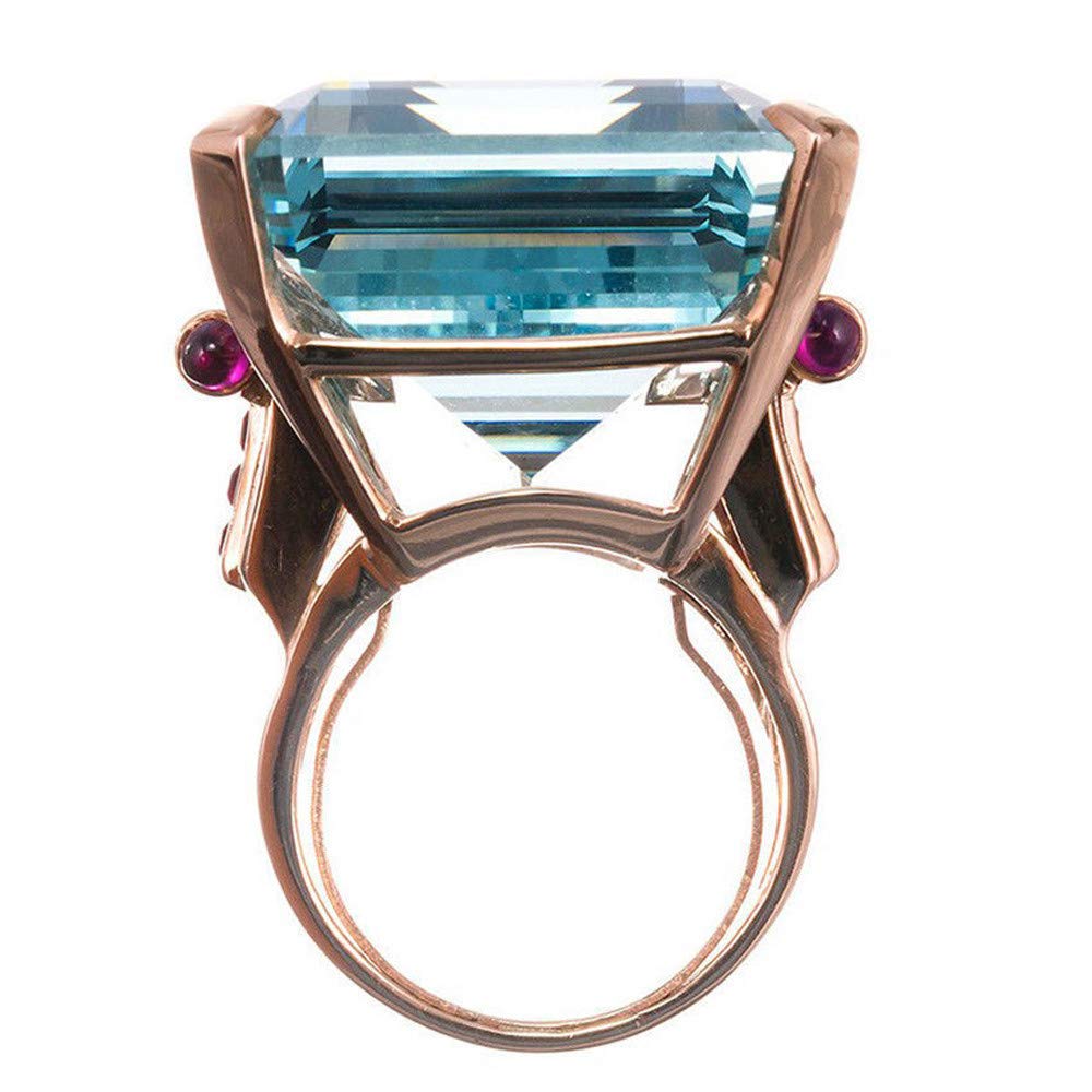 Winsopee New Aquamarine Resistant Ring Wedding Ring Emerald Cut Blue Rose Gold for Lovers Jewelry Decors