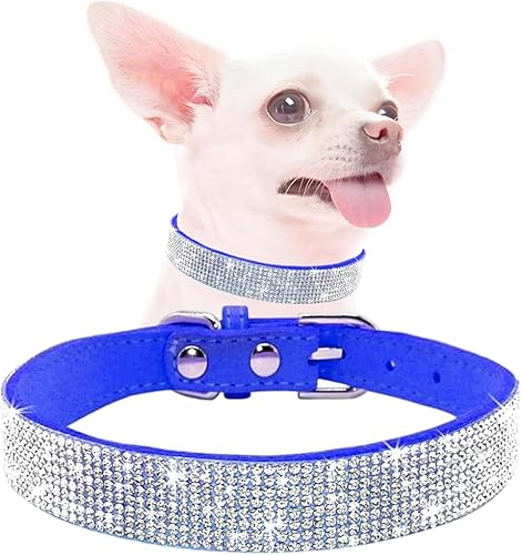 Miniatura 6 de Collar para perros pequeños con diamantes de imitación, collar con lazo para cachorros con lazo de cristal y purpurina ajustable para perros XXS,