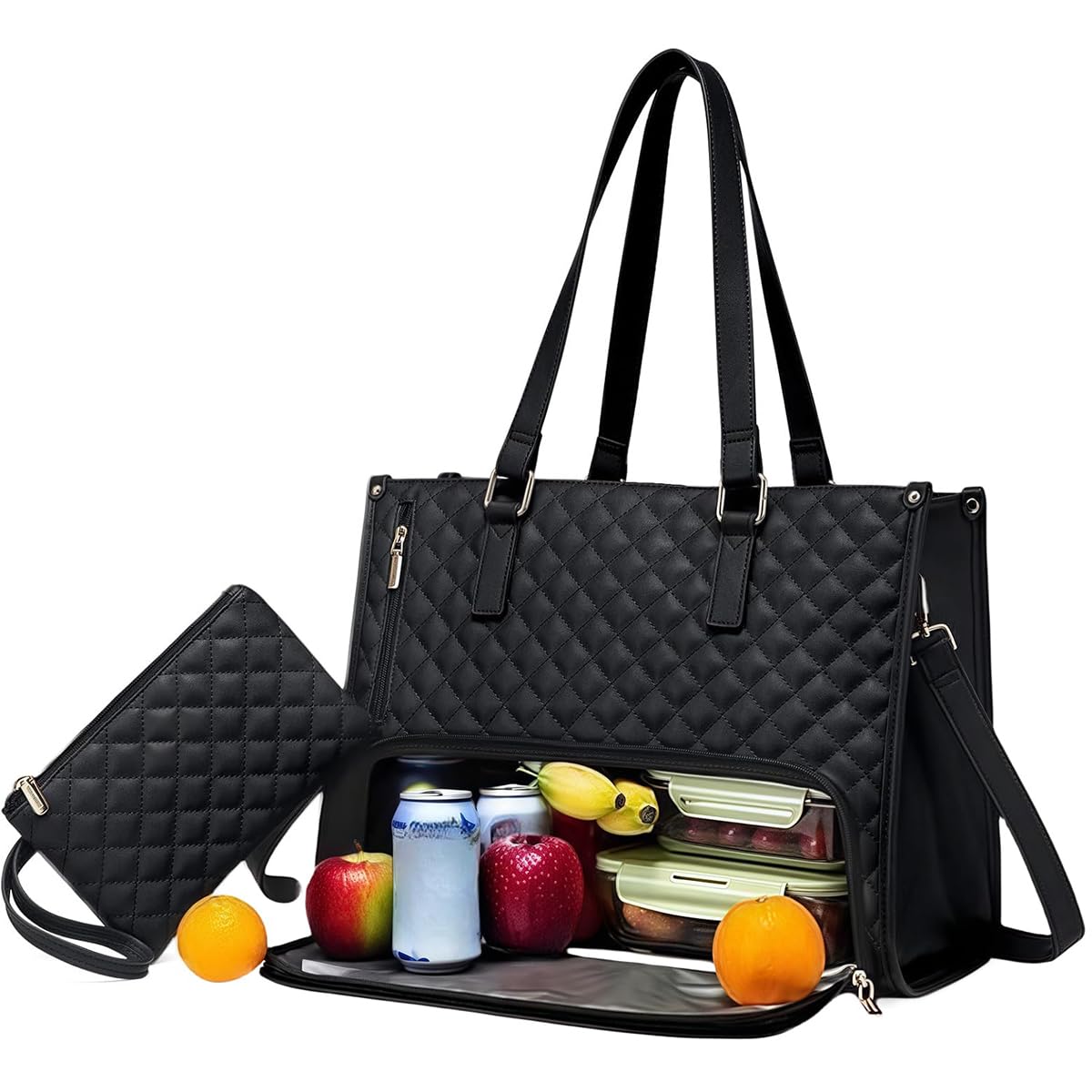 PALAY® Tote Bag for Woman Lunch Bag with Insulated Compartment 2 in 1 Lunch Tote Bags for Women Shoulder Bags for Business, Office,Travel, Beach,Casual-image-47