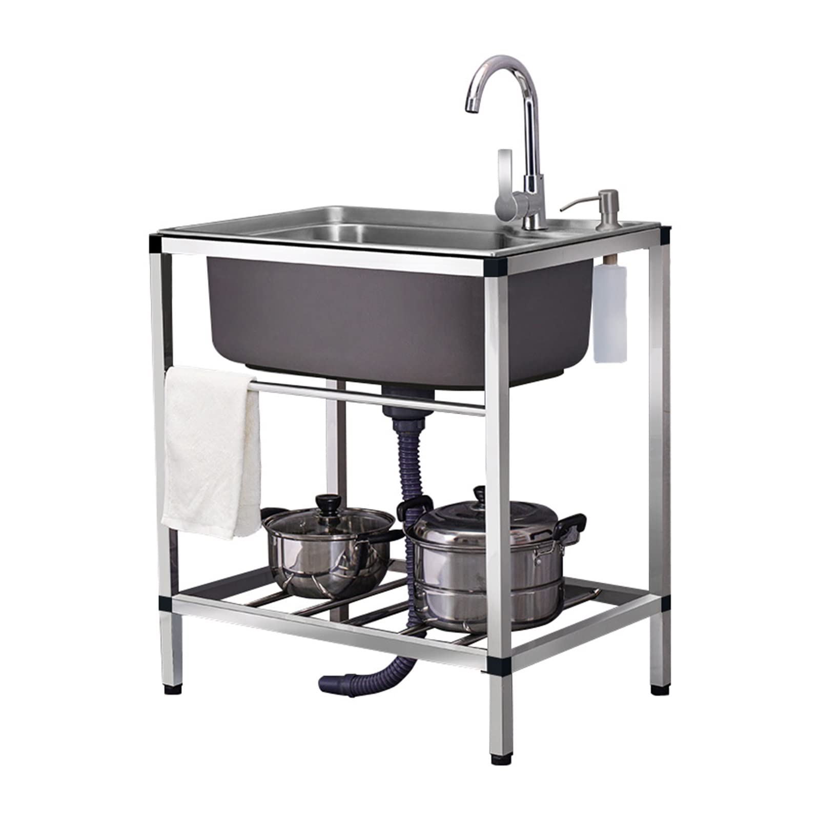 Évier de cuisine acier inoxydable 304 avec égouttoir et robinet pour buanderie et intérieur