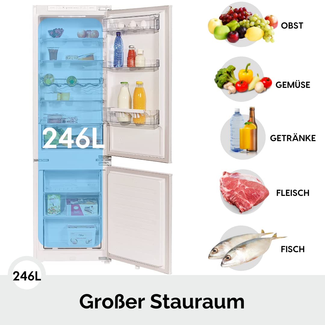 Wolkenstein WKG257.4NF EB Einbau Kühl-Gefrierkombination 246l Kühlen 63l Gefrieren LED Kühlschrank integrierbar No Frost wechselbarer Türanschlag leise