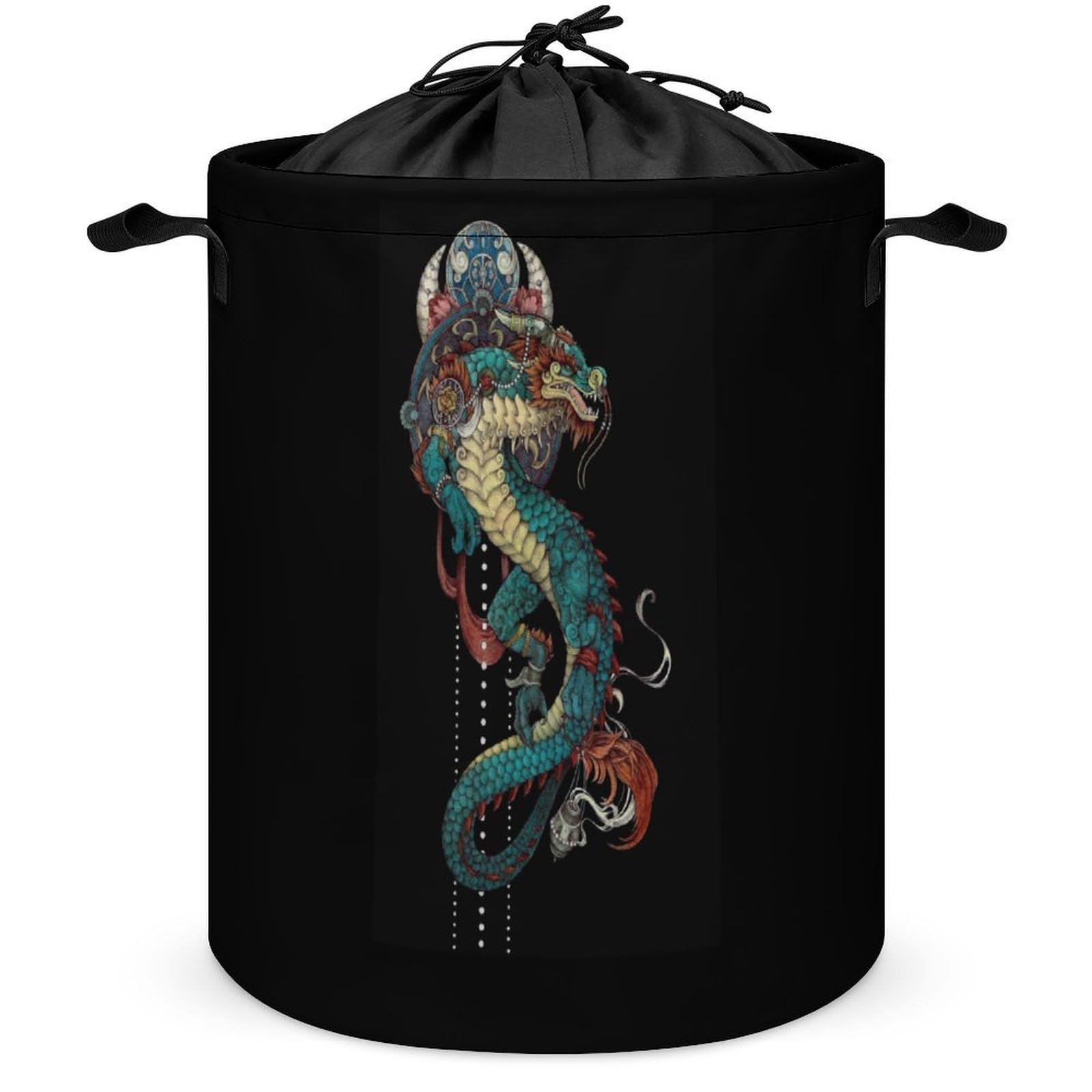 Wlntrophic Drawstring Laundry Hamper, Mythical Dragon Laundry Basket, Washing Basket with Handle