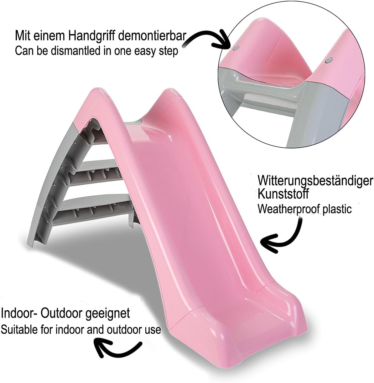 Jamara 460694 Happy Children's Slide-Suitable for Indoor and Outdoor Use, Handy Size, Easy to Assemble, Pastel Pink
