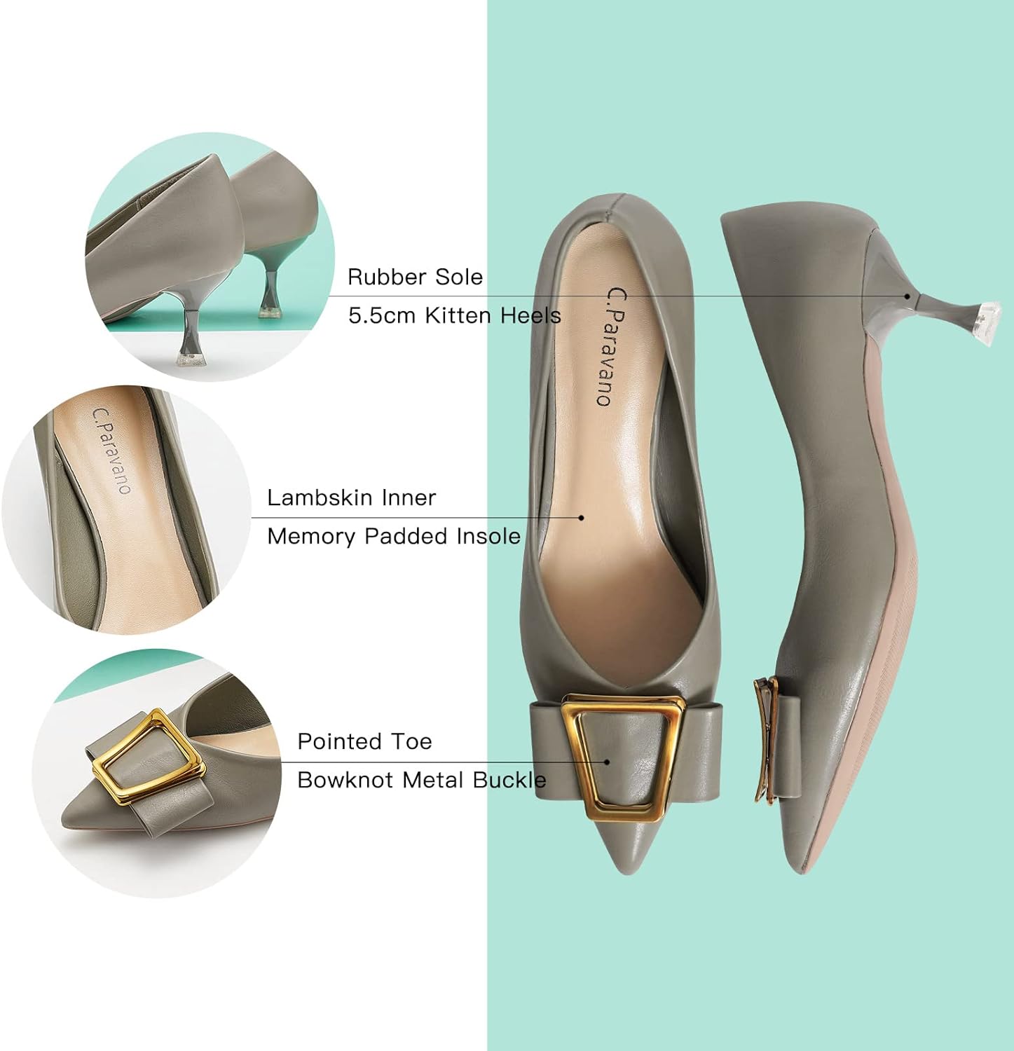 Miniatura 6 de C.Paravano Tacones bajos para mujer I Zapatos de tacón bajo I Zapatos de tacón I para mujer Zapatos de tacón I Kitten para mujer I Tacones cortos I
