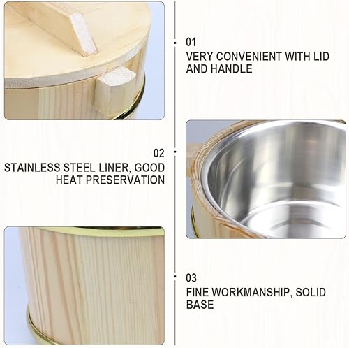 Miniatura 3 de DOERDO - Cubo de arroz de madera para sushi, cuenco de arroz con tapa para restaurante casero, contenedor de alimentos, 7.1 in