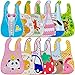 Lictin 12 pcs Baberos de Bebé Impermeables-Baberos Bebe EVA Impermeable con Escote Ajustable Baberos con Dibujos Animados para Bebes Unisex 1-5 Años