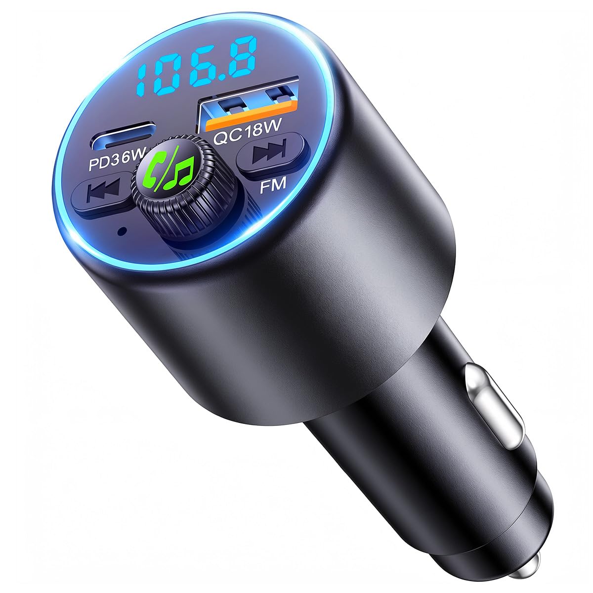 EOIWUY Upgraded 5.3 Bluetooth Car FM Transmitter, [Fast Charging] Car Cigarette Lighter Charger with Powerful PD36W & QC3.0, [Crystal HiFi Sound] Bluetooth Adapter Vehicles Music Hands Free Connector