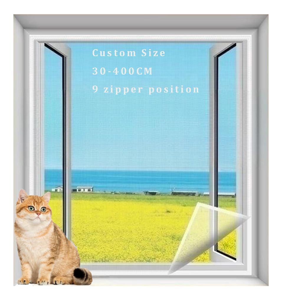 Lesone Custom Window Protection Net For Cat, Durable Tear-Proof Isolation Net, Window Mesh Keep Bugs Out, Self-Adhesive Netting With Zipper, Size