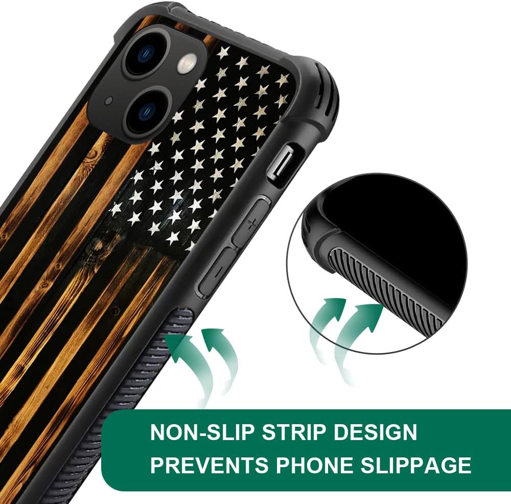 DJSOK Case for iPhone 14,Luxury Pattern Design Shockproof Rugged Cover,Cases for Man Woman-Classic Wood Grain Old Flag - Image 4