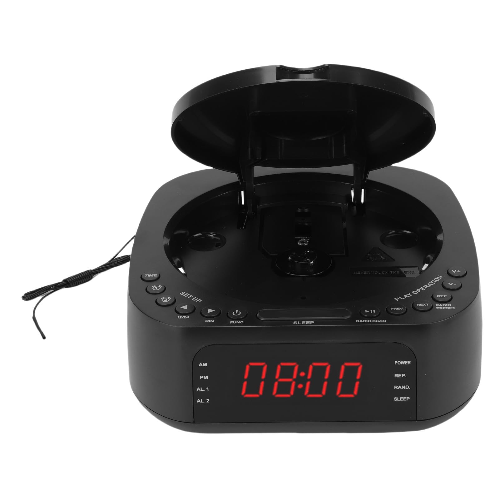 Zunate Lecteur CD Audio, Lecteur de Musique CD Portable avec Réveil, Chargement USB, Affichage à intensité Variable, Radio Bluetooth de Bureau avec Haut-Parleur, Télécommande pour (Prise UE)