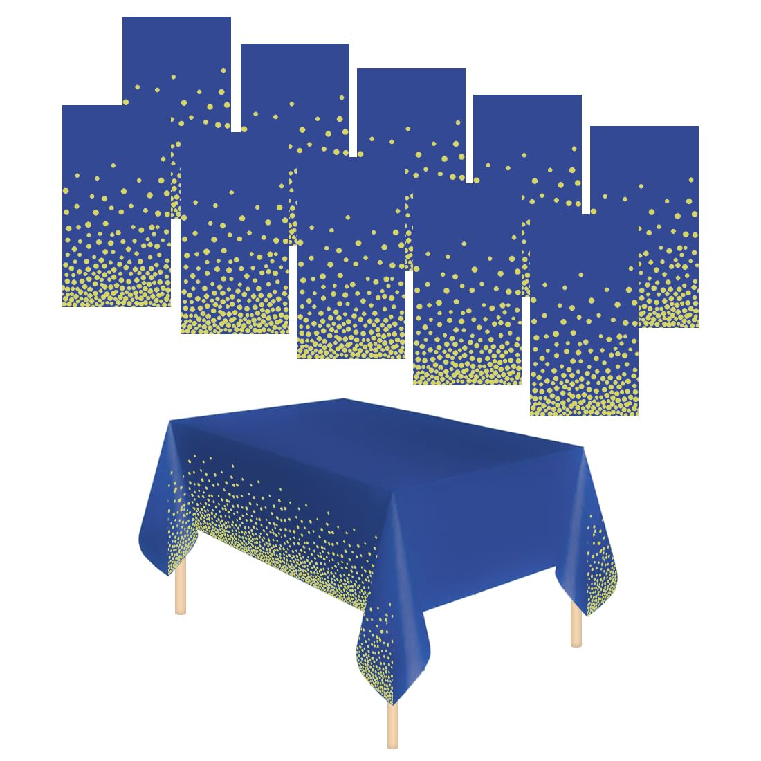 GIVIDORA 10 Packs Party Tablecloths Disposable Table Cloths Covers Wipeable Plastic Tablecloth Waterproof Table Decoration for Indoor Outdoor Birthdays Weddings Christmas (Navy Blue Gold)