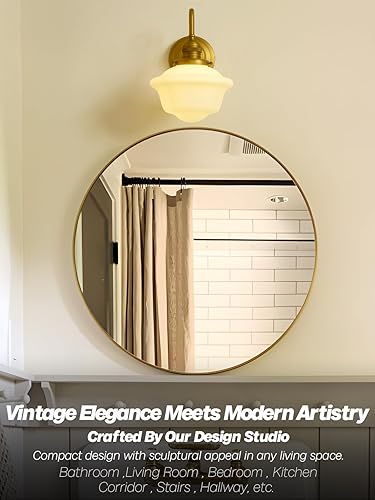 Miniatura 2 de Apliques de pared vintage de latón antiguo, lámpara de tocador de baño dorada con vidrio de leche, lámpara de pared para baño, espejo, sala de
