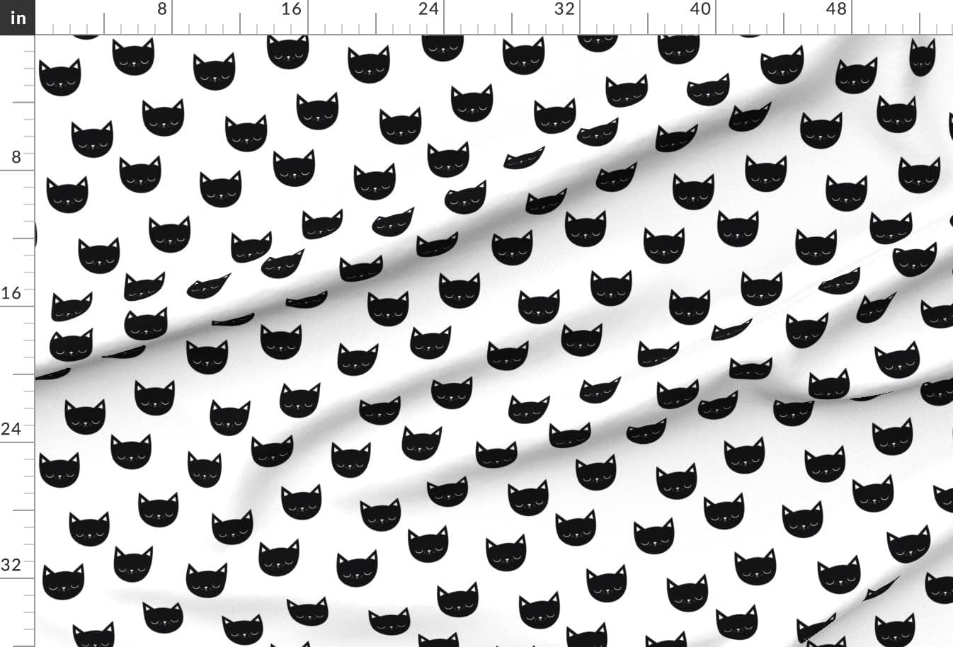 Spoonflower Fabric - Cat Black and White Kitten Head Animal Pet Girl Nursery Monochrome Printed on Upholstery Velvet Fabric Fat Quarter - Upholstery Home Decor Bottomweight Apparel