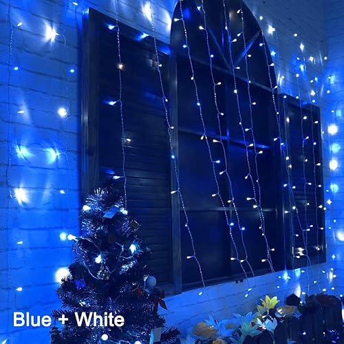 Miniatura 4 de Qunlight Star 304 LED 9.8 pies x 9.8 pies 30 V 8 modos con memoria para ventana, cortina de luces de boda, fiesta, hogar, jardín, dormitorio,
