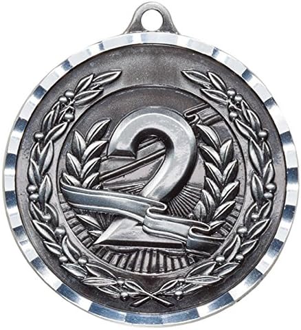 SHOP AWARDS AND GIFTS Customizable Academic Sports Award Medal with Neck Ribbon, Personalized, Custom, Engraved, Pack of 10, Second Place, Silver