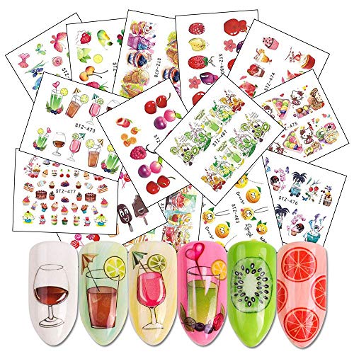 Summer Fruit Nail Art Stickers Decals Summer Nail Accessories Decorations Nail Supplies Mix Fruits Water Decals Nail Sticker Set Cake Ice Cream Watermark Slider Nail Wraps Accessories 18 Pcs