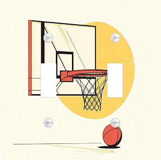 Modern Geometric Basketball Decorative Light Switch Cover Wall Plate 2 Gang Double Toggle, Boys Man Kid Electrical Faceplate for Kitchen Bathroom, Sports Switchcover Decor