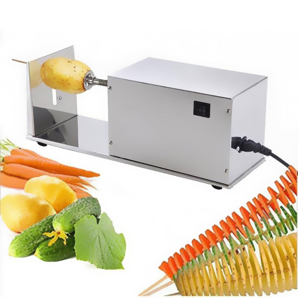 asdchZen 20W Commercial Tornado Potato Slicer, Stainless Steel Potato Chip Tower Machine, Automatic Potato Tornado Slicer For Fruit, Potatoes, Cucumber Or Carrots