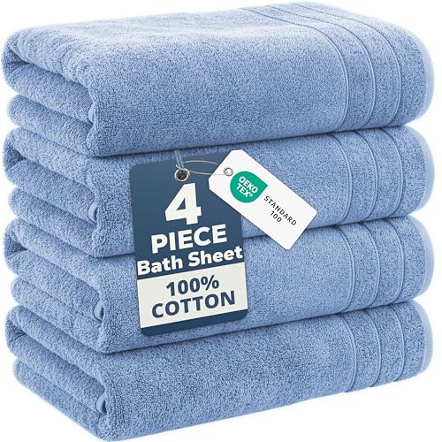 Casa Platino Bath Sheet Set, 4 Pack (36"x 72"), Hotel Towels, 100% Ring Spun Cotton, Absorbent, Quick Dry, Soft - Cerulean Blue