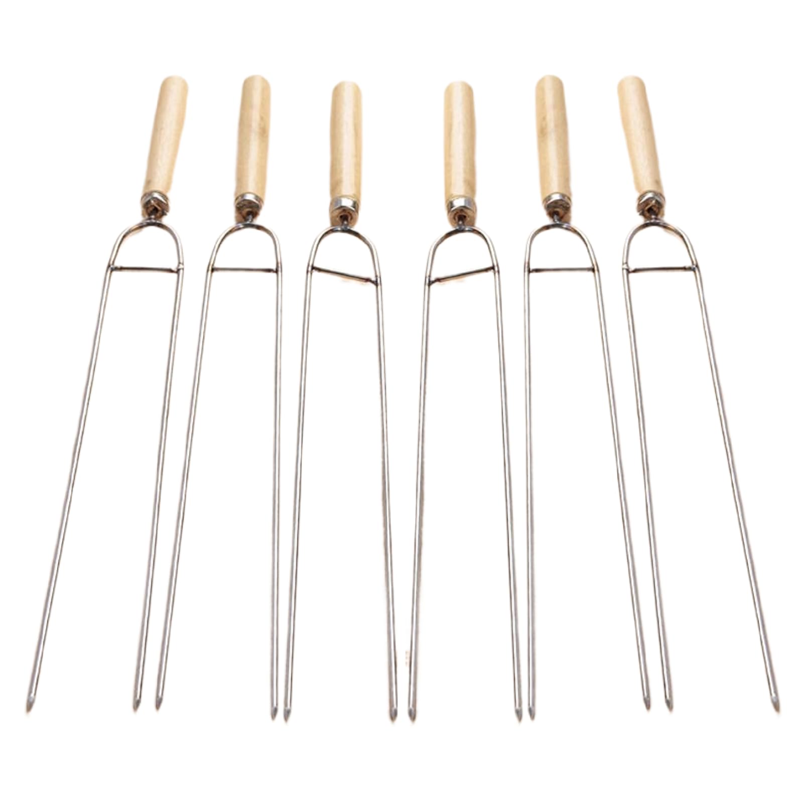 6pcs Spiedini di Metallo BBQ, Spiedini per Grigliare, Spiedini Doppi 40cm, Bastoncini per Barbecue in Acciaio Inossidabile con Manico in Legno, Spiedini per Barbecue a Doppio Polo