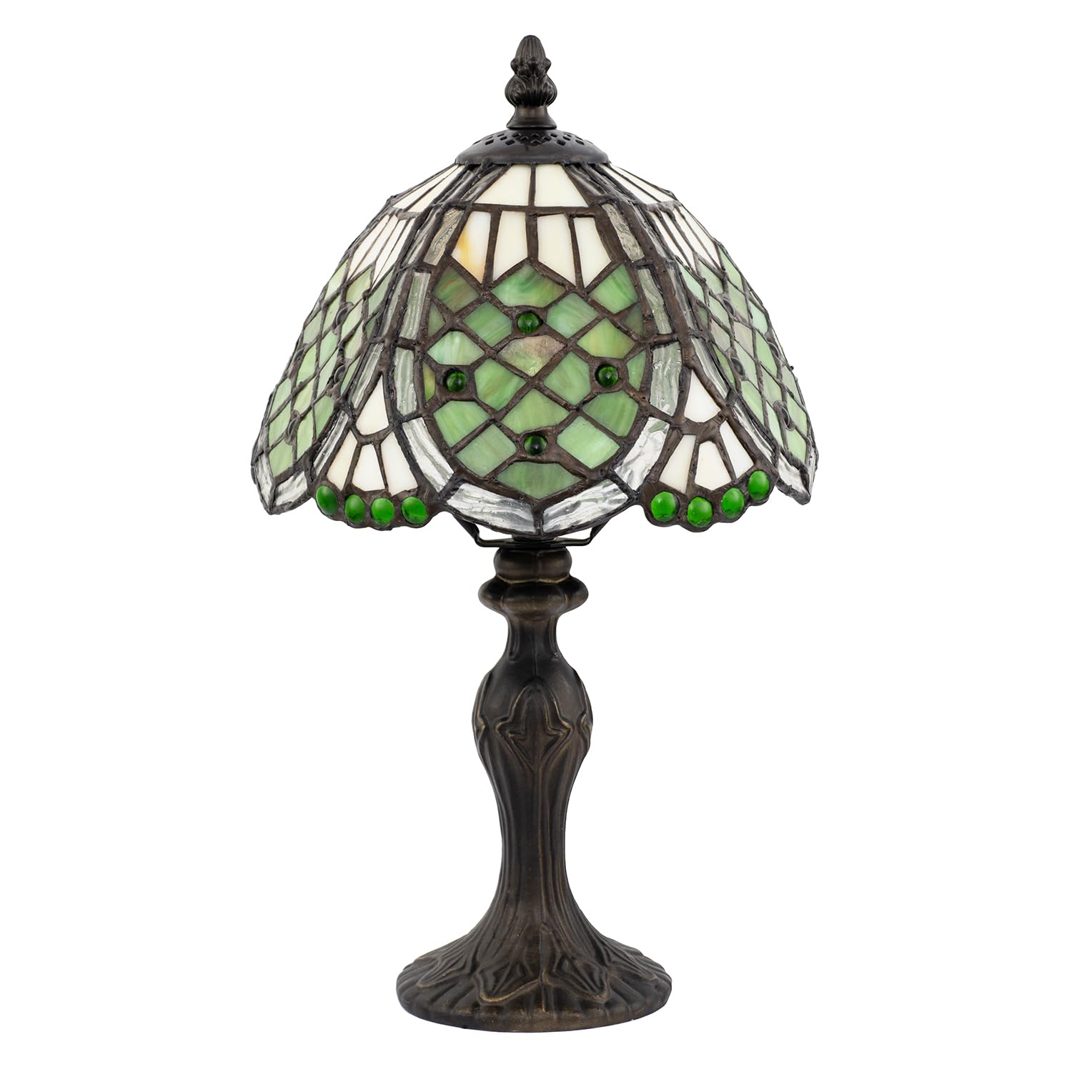 Happy Homewares Unisex Green Handmade Beaded Coloured Stained Glass Tiffany Table Lamp In | : 8 Inches