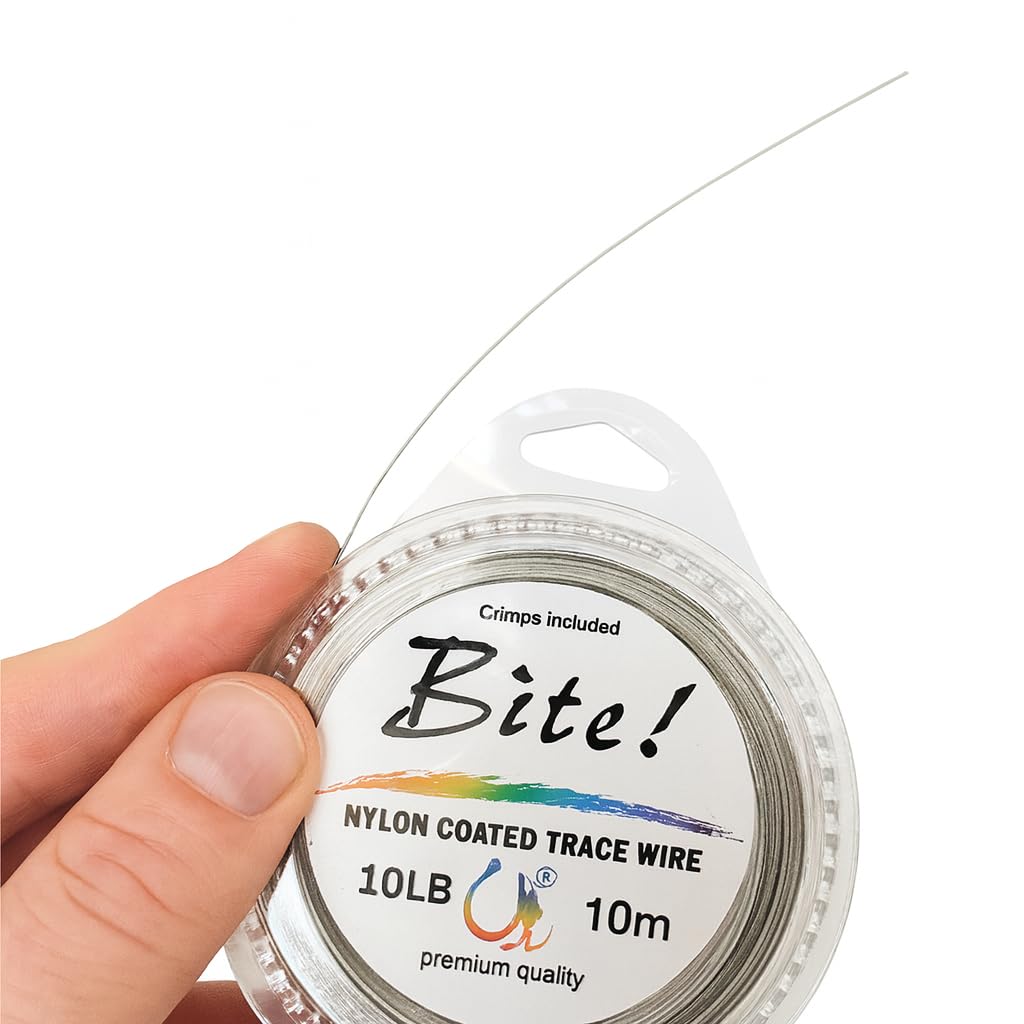 Pike Fishing Wire Trace, Nylon Coated – 10–40lb, 10 Meters Trace Wire – Free Crimps Included UK FISHING (15 LB)