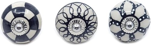 Miniatura 2 de Juego de 10 pomos coloridos de cerámica para cocina, gabinete, cajón, armario (negro y blanco3)