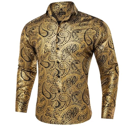 DiBanGu Mens Paisley Dress Shirt Luxury Printed Long Sleeve Button Down Shirts Regular Fit Shiny Shirts for Wedding Prom2