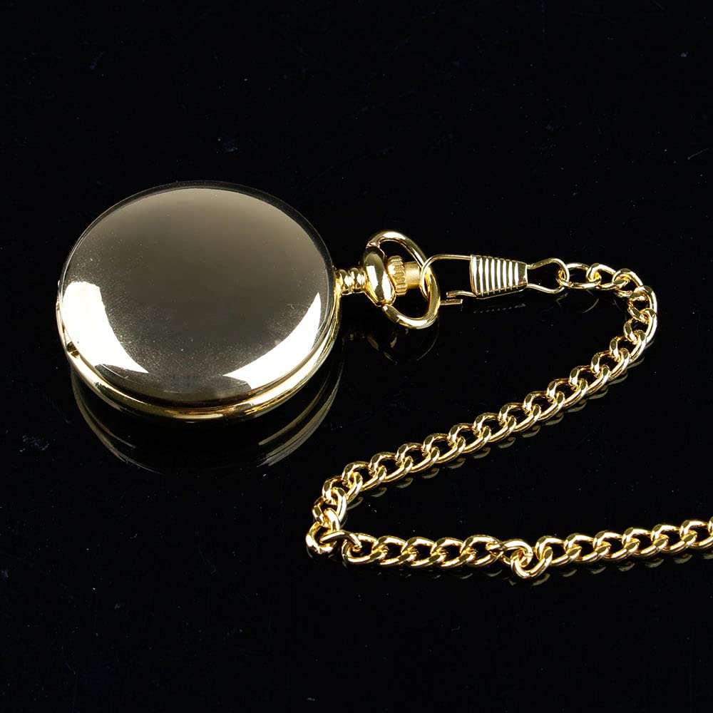 Tiong Montre de Poche à Quartz Lisse Vintage avec chaîne Courte pour Homme et Femme Le Jour de l'anniversaire la fête des pères de Noël