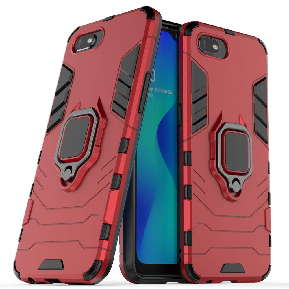 zivitehybrid armor shockproof soft tpu and hard pc back cover case with ring holder for realme c2 - armor red - Red