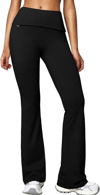 BRXL No Front Seam Fold Over Flare Leggings for Tall Women 31" Foldover Slim Leggings Mid Low Waist Lounge Buttery Soft Pants