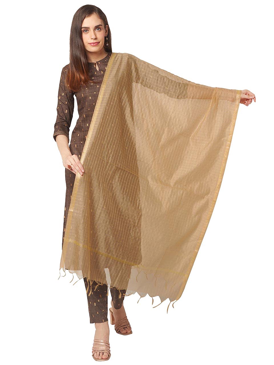 dupatta bazaar Women's Checkered Beige Cotton Silk Dupatta-picture-54