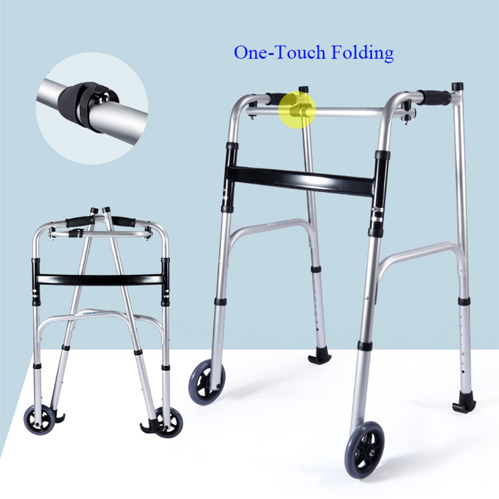 Soporte de marco para caminar para adultos, soporte vertical para antebrazo con ruedas y soporte de reposabrazos desmontable, aleación de aluminio para ancianos y discapacitados