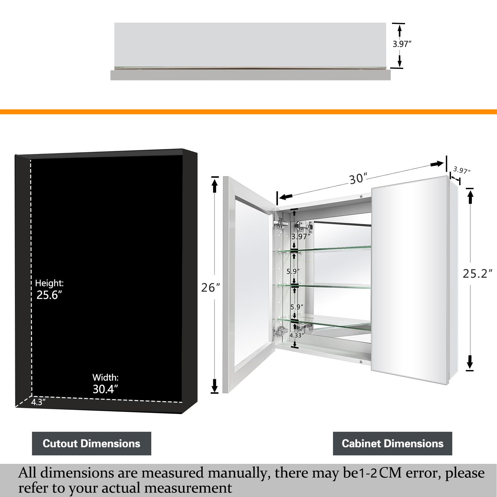 FOMAYKO Aluminum Bathroom Medicine Cabinet with Mirror Door, 30