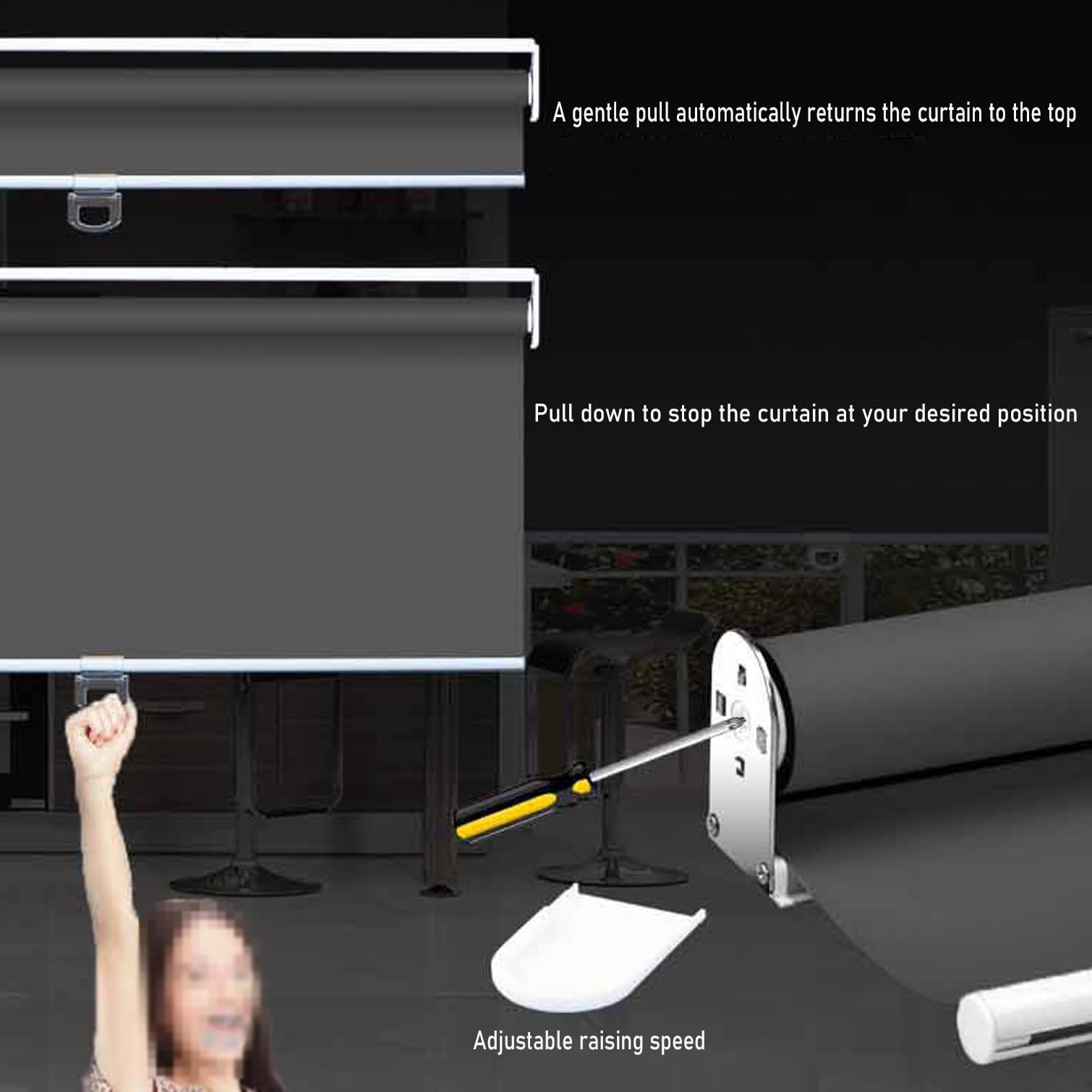 Tenda Oscurante a Rullo Senza Fili,Tende Avvolgibile con Sistema a Molla,Tessuto Protezione UV e Impermeabile,per Porte e Finestre,Personalizzate,Larghezza x Altezza (95cm x 250cm)