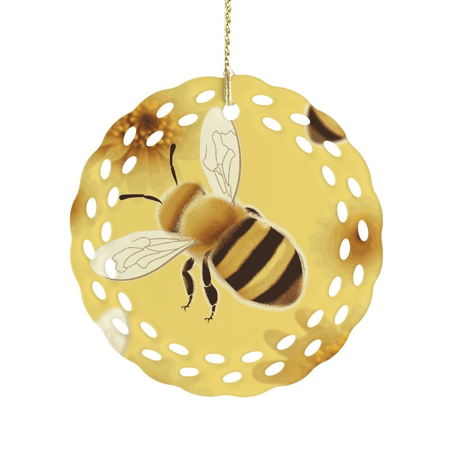 Btcowzrv Style Honey Bee2 Ceramic Ornament,Round Ornaments With Hole Easy To Hang,Hanging Ornament For Wedding Party Home Window Garden Christmas Day Decor