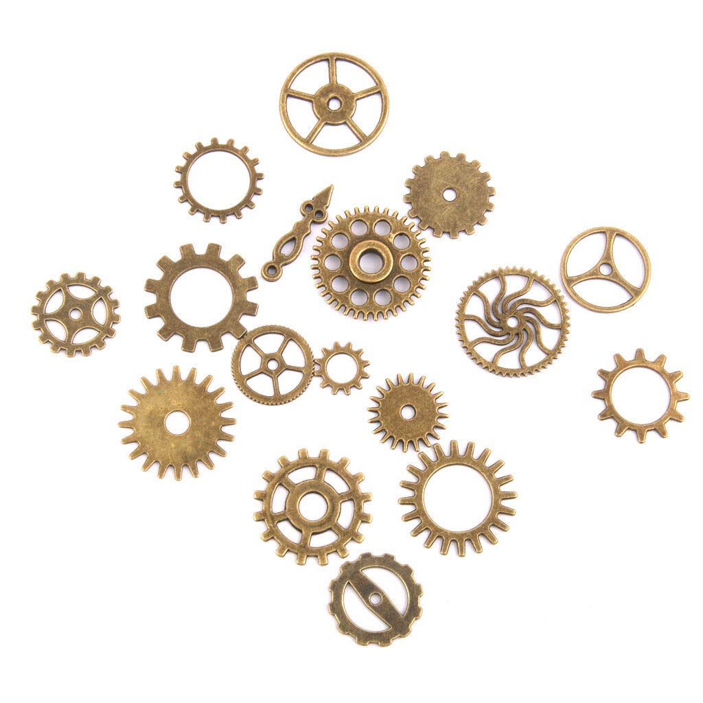 Ketsicart 17x Vtg Bronze Steampunk Cogs & Gears Charms Watch Wheels Pendant DIY Crafts