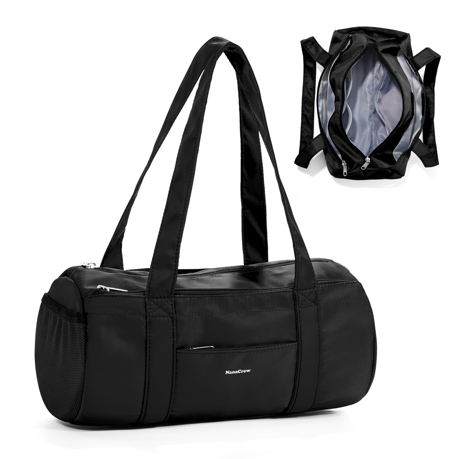 Mini Duffle Bag 13.78” Small Gym Bag, Lightweight Carry On Weekender Overnight Bag for Women Travel, Sport, Easy Daily Outings, 13.78"x6.7"x6.7", Black