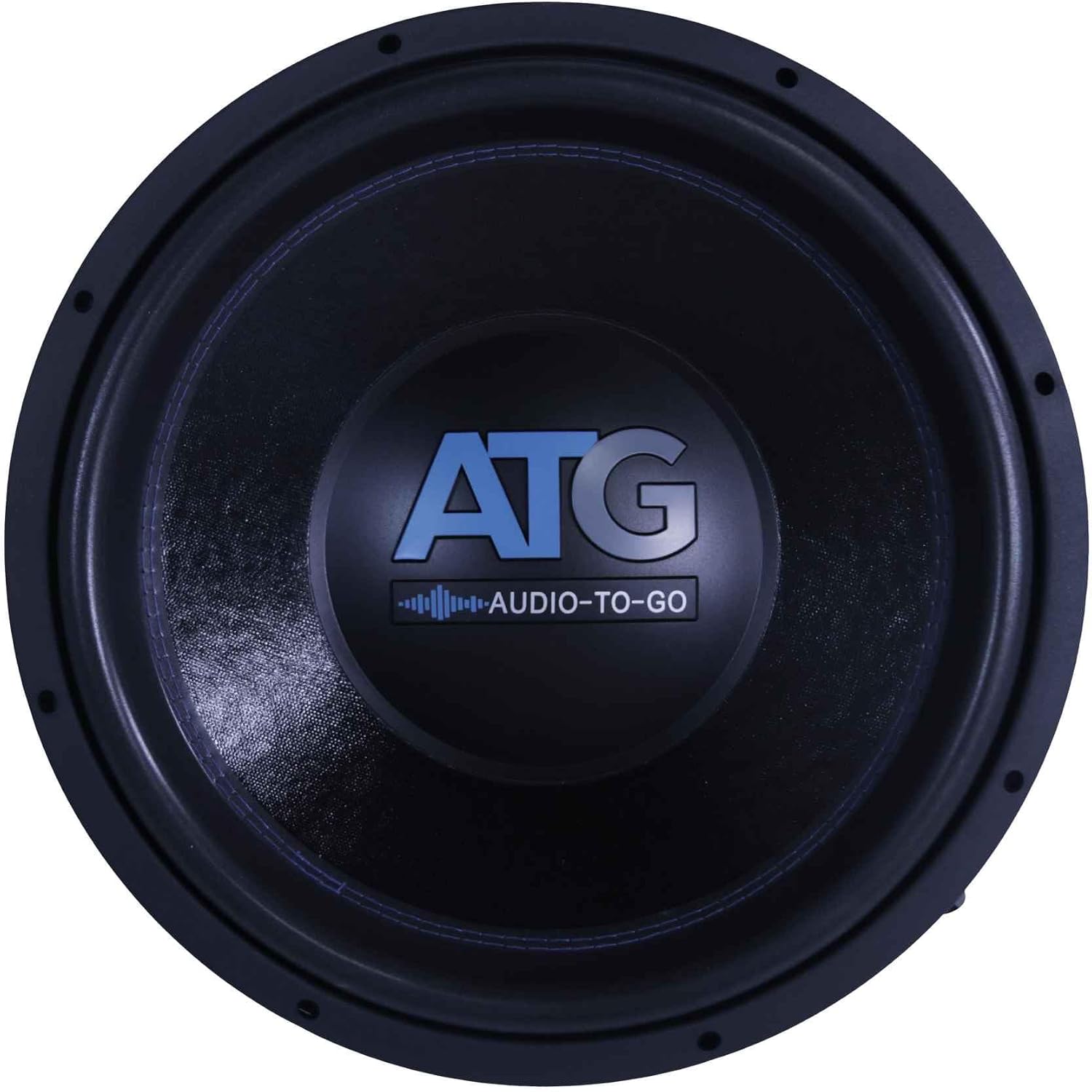 Close-up front view of the ATG15W5000 15-inch subwoofer, showing the terminal connections on the side of the basket.