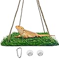 CQJ Reptile Hammock Swing Hanging Bed, PP Grass Pad?Portable Bird Swing Stand Reptile Natural Swing Hanging Bed for Bearded Dragon Leopard Gecko Lizard Birds Parrots?Square?