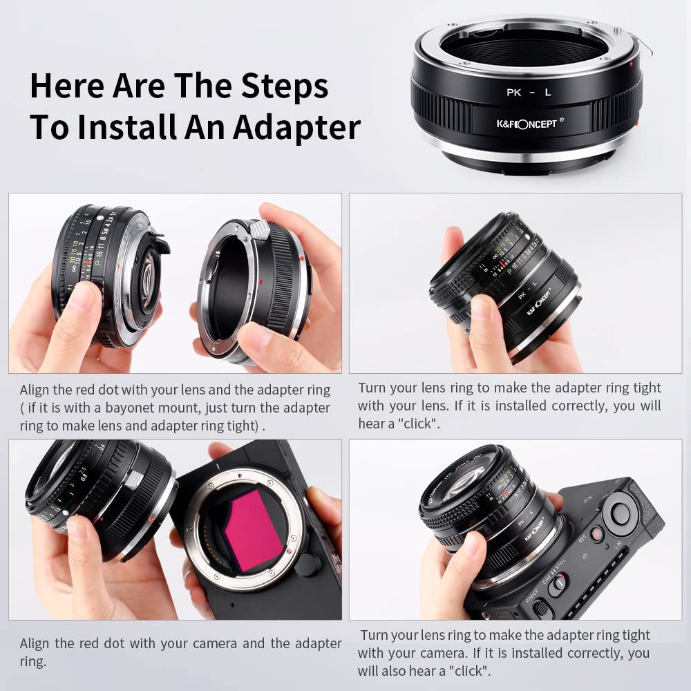 K&F CONCEPT Objektivhalterungsadapter PK-L Manueller Fokus, kompatibel mit Pentax K(PK)-Objektiven auf L-Mount-Kameragehäuse.