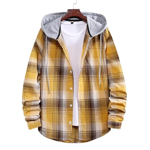 Zddo Men's Plaid Hooded Shirts Casual Long Sleeve Lightweight Hoodies Fall Winter Fashion Button Down Flannel Shirts Argyle Geometric Bowling Fishing Usa Letter Print On Back Regular-Fit Paisley #TOP1