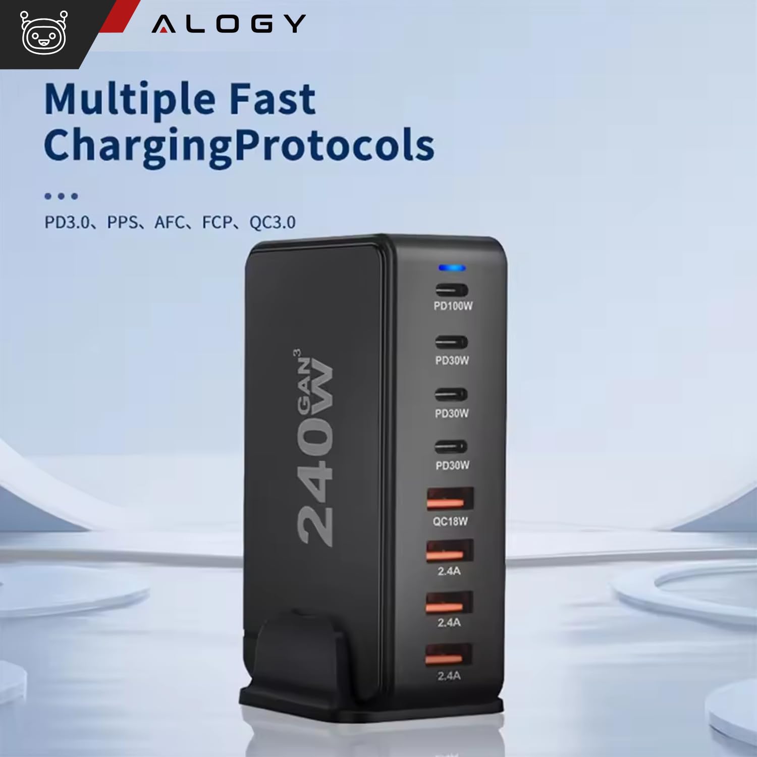 Caricabatterie 8 in 1 USB C 240 W, 8 porte USB C, PD QC PPS Ricarica rapida indipendente, caricabatterie rapido compatibile con MacBook Air, iPhone, iPad Pro, Google Pixel, Galaxy M35, realme, OnePlus