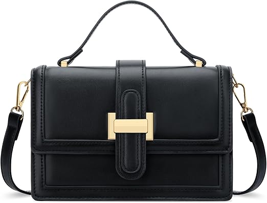 KKXIU Black Designer Crossbody Bags - Purses for Women Vegan Leather Purses and Handbags Shoulder Top Handle Bag