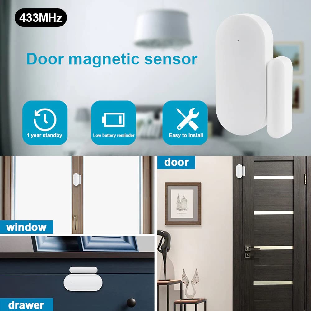 Sensore di allarme per porta/finestra senza fili, 433 MHz MF-68 - Interruttore Magnetico, Rilevatore di Contatto, Segnalazione per Sistema di Allarme di Sicurezza Anti-Intrusione