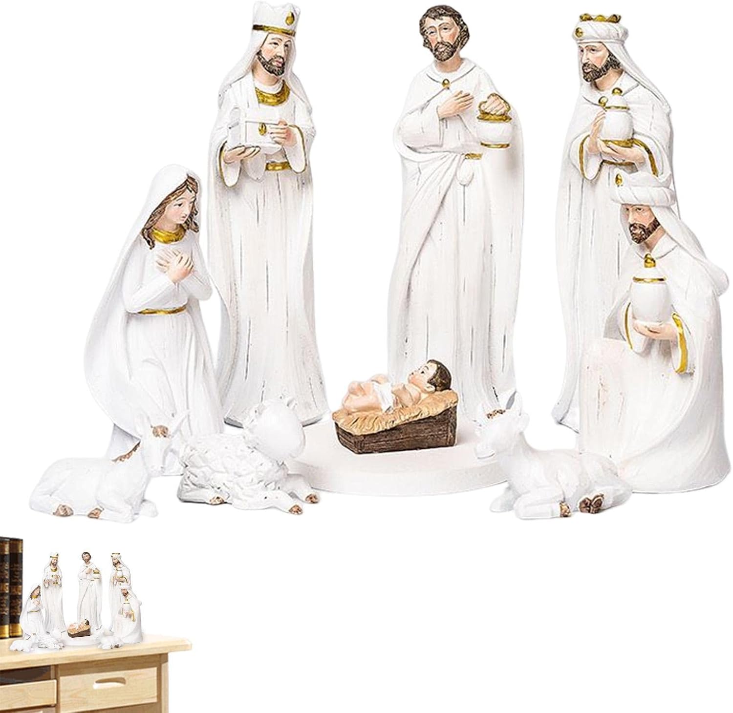 Loandicy Resin Nativity Figurines Set Delicate Nativity Scene