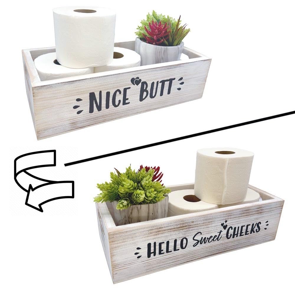 Admired By Nature Distressed Decorative Home Décor Toilet Decor Organizer Small Bathroom Storage Gift Wood Crates, A. Rustic White Storage Container