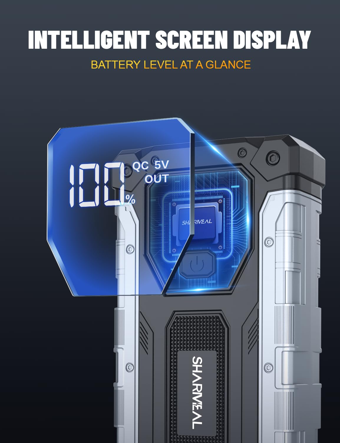 SHARMEAL 10000A Starthilfe Powerbank für Pkw, 12V Auto Starthilfe Powerbank (für alle Benziner oder bis zu 10,0 L Diesel), Booster Auto Starthilfe mit LCD Bildschirm und LED Taschenlampe