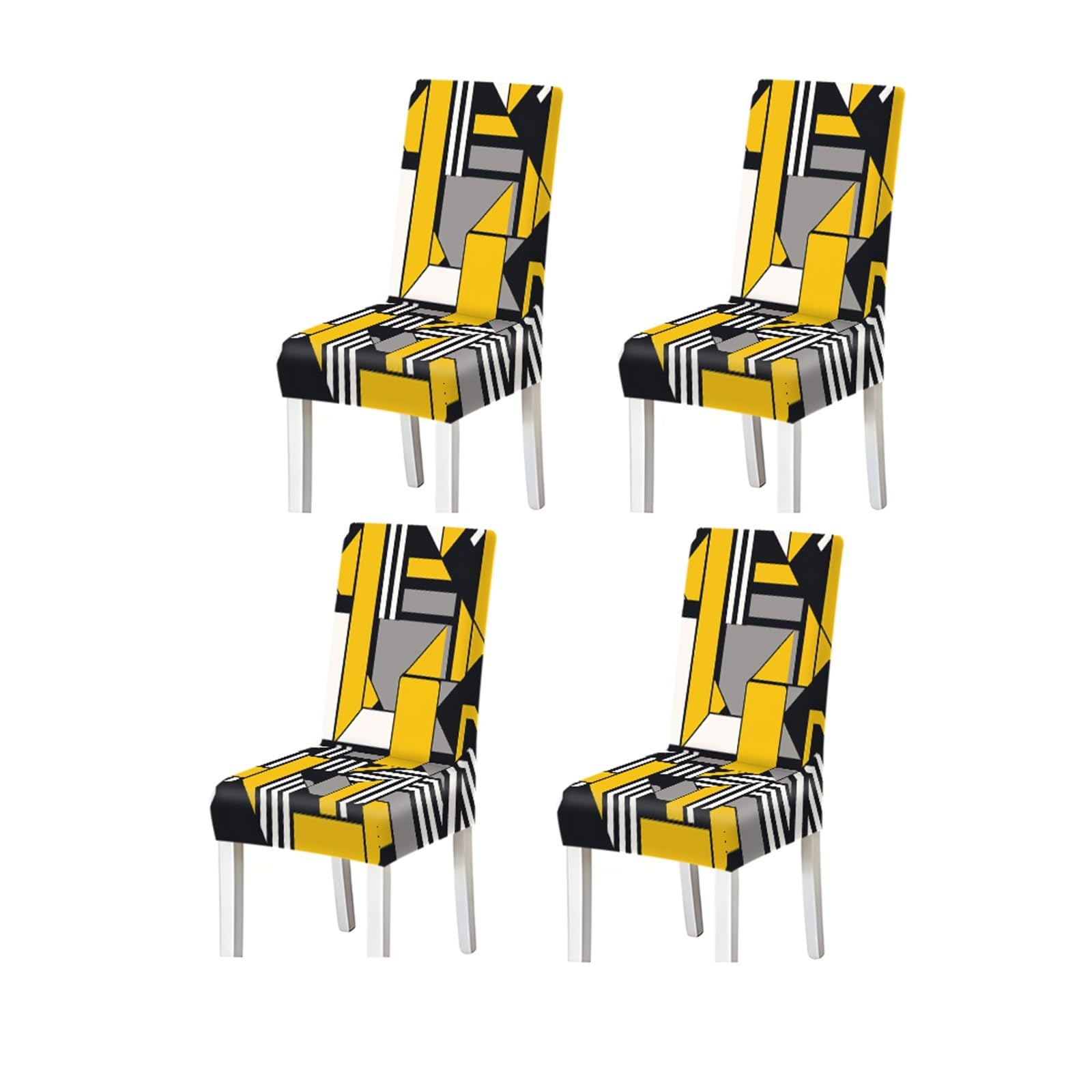 Bosuybn One Color Yellow Black Geometric Abstract Pattern Print Dining Chair Covers Set Of 2/4/6, Stretch Slipcovers For Kitchen Dining Room Furniture Protectors For Home Dining Room(4Pcschair Cover)